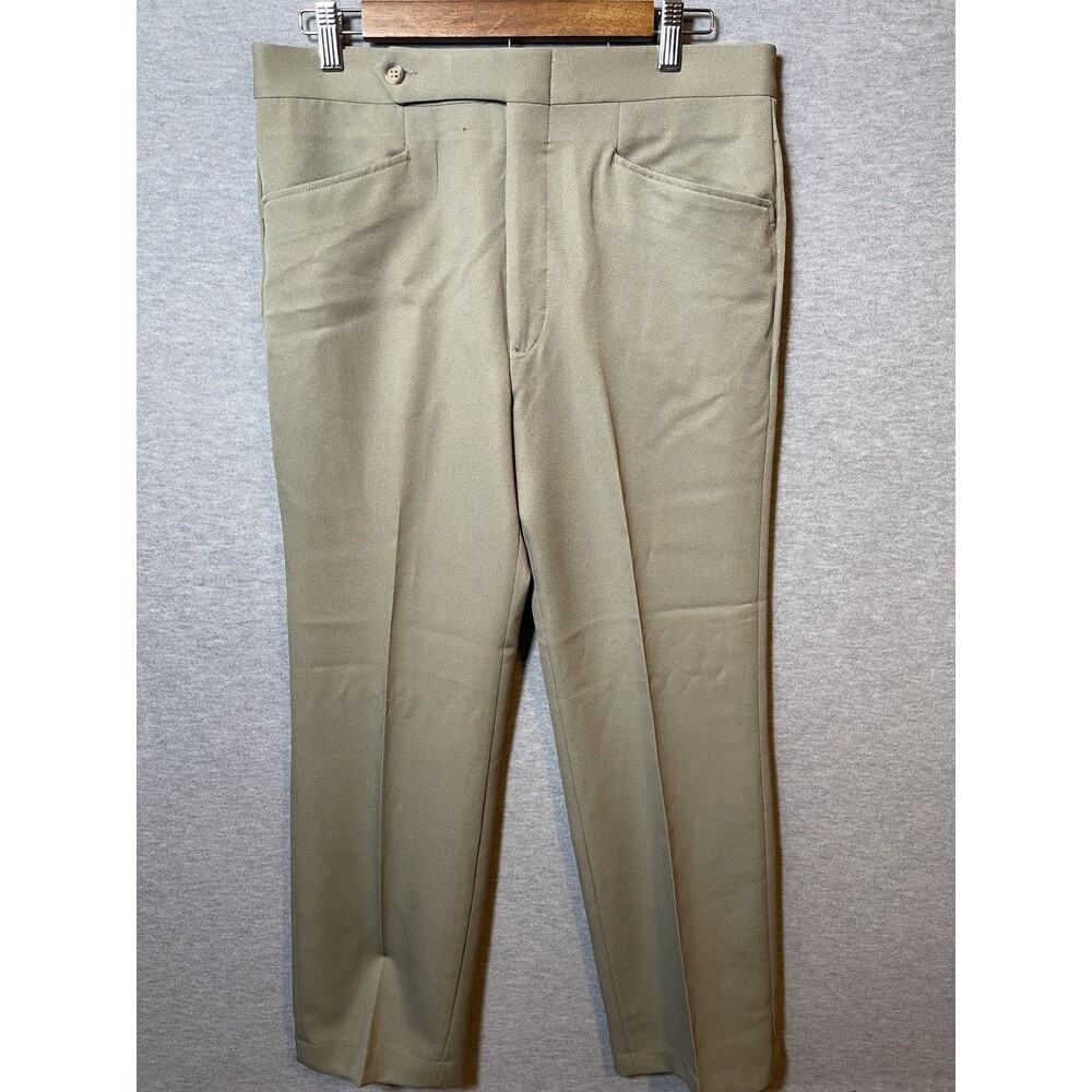Men's Classic Khaki Flat Front Dress Pants Slacks Waist 33 Inseam 30 Polyester